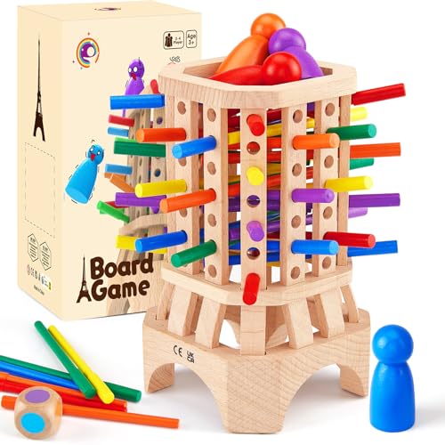 Montessori Spiel Brettspiel aus Holz, Eiffelturm Würfelspiel mit Stäben und Würfel, Spielzeug ab 3 4 5 6 Jahren Jungen Mädchen, Kinder Feinmotorik Spiele Familienspiel Gesellschaftsspiel für 3-8 Montessori Spiel Brettspiel aus Holz, Eiffelturm Würfelspiel mit Stäben und Würfel, Spielzeug ab 3 4 5 6 Jahren Jungen Mädchen, Kinder Feinmotorik Spiele Familienspiel Gesellschaftsspiel für 3-8 von Mystooy