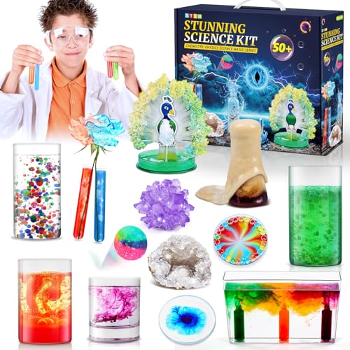 Mystooy 50 Experimente für Kinder ab 6-8-10-12, Wissenschaft Experimente Kit STEM Spielzeug, Kristalle Züchten, Hüpfball, Geoden, Heissluftballon, Experimentierkasten, Geschenke für Jungen Mädchen von Mystooy