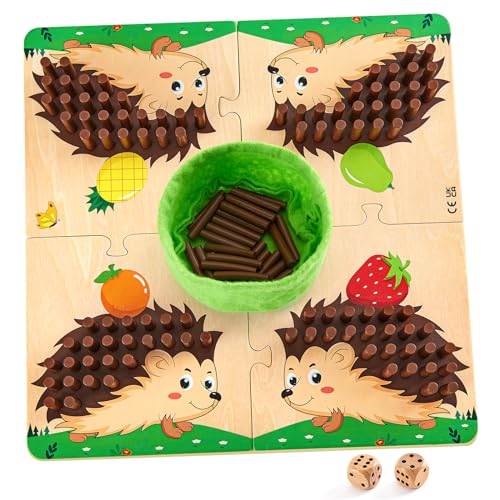 Mystooy Igel Spiel Brettspiel aus Holz, 100 Holzstäbchen Steckspiel mit Würfeln, Mathe Feinmotorik Spiel & Zählspielzeug Montessori Spiele ab 3 4 5 Jahren, Würfelspiel Reisespiel für Kinder Mystooy Igel Spiel Brettspiel aus Holz, 100 Holzstäbchen Steckspiel mit Würfeln, Mathe Feinmotorik Spiel & Zählspielzeug Montessori Spiele ab 3 4 5 Jahren, Würfelspiel Reisespiel für Kinder von Mystooy