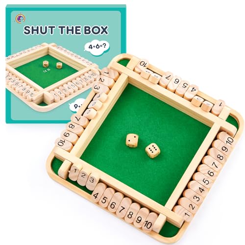 Mystooy Shut The Box Spiel, 2-4 Spieler Würfelspiel aus Holz Brettspiel ab 3 4 5 6 + Jahre Mathematik Lernspielzeug für Kinder, Würfelspiel Erwachsene für Zuhause Party Oder Bar Mystooy Shut The Box Spiel, 2-4 Spieler Würfelspiel aus Holz Brettspiel ab 3 4 5 6 + Jahre Mathematik Lernspielzeug für Kinder, Würfelspiel Erwachsene für Zuhause Party Oder Bar von Mystooy