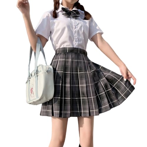 Myxon Schuluniform Mädchen Schüler Seifuku Bluse Faltenrock Krawatte Schuluniform Mädchen Grau Kostüm Kleider-rauchgrau-3 Stücke Set-m von Myxon