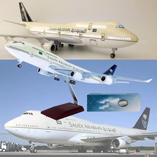 18,5-Zoll-Modellflugzeug Im Maßstab 1:158, Saudi-Arabien B747-400, Modellflugzeug, Sammlerstück, Kunstharz Mit Rädern, Druckguss, for Sammeln, Geschenk, Ornament (Size : LED B747) von MzEer