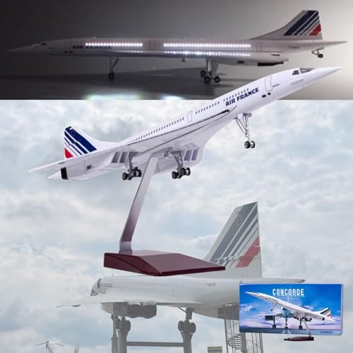 19,7" 1:125 Air France Concorde Modell Jet Passagierflugzeug Modell Vorgefertigtes Flugzeugmodell Druckguss-Metallsimulation Luftfahrtsammlung Geschenk (Color : LED Air France) von MzEer