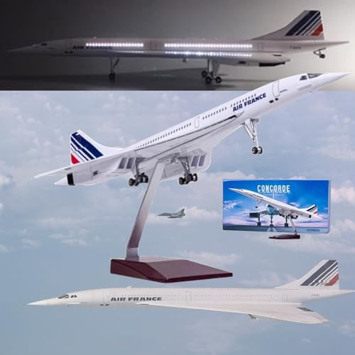 19,7" 1:125 Air France Concorde Modell Jet Passagierflugzeug Modell Vorgefertigtes Flugzeugmodell Druckguss-Metallsimulation Luftfahrtsammlung Geschenk (Size : LED Air France) von MzEer