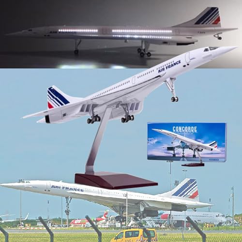 19,7" 1:125 Air France Concorde Modell Jet Passagierflugzeug Modell Vorgefertigtes Flugzeugmodell Druckguss-Metallsimulation Luftfahrtsammlung Geschenk (Size : LED Air France) von MzEer