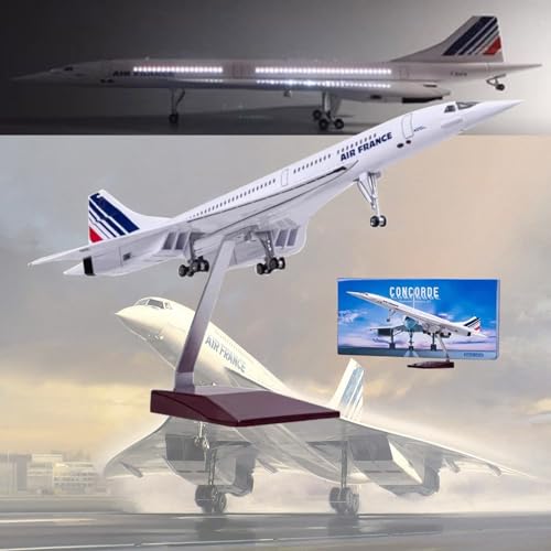 19,7" 1:125 Air France Concorde Modell Jet Passagierflugzeug Modell Vorgefertigtes Flugzeugmodell Druckguss-Metallsimulation Luftfahrtsammlung Geschenk (Size : LED Air France) von MzEer