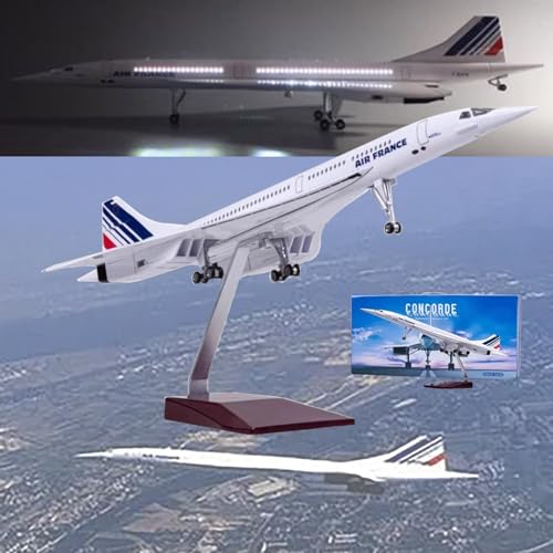 19,7" 1:125 Air France Concorde Modell Jet Passagierflugzeug Modell Vorgefertigtes Flugzeugmodell Druckguss-Metallsimulation Luftfahrtsammlung Geschenk (Size : LED Air France) von MzEer