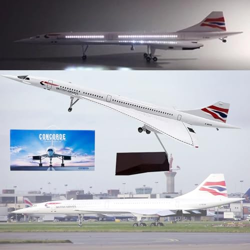 19,7" 1:125 Air France Concorde Modell Jet Passagierflugzeug Modell Vorgefertigtes Flugzeugmodell Druckguss-Metallsimulation Luftfahrtsammlung Geschenk (Size : LED British Airways) von MzEer