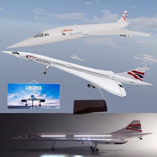 19,7" 1:125 Air France Concorde Modell Jet Passagierflugzeug Modell Vorgefertigtes Flugzeugmodell Druckguss-Metallsimulation Luftfahrtsammlung Geschenk (Size : LED British Airways) von MzEer