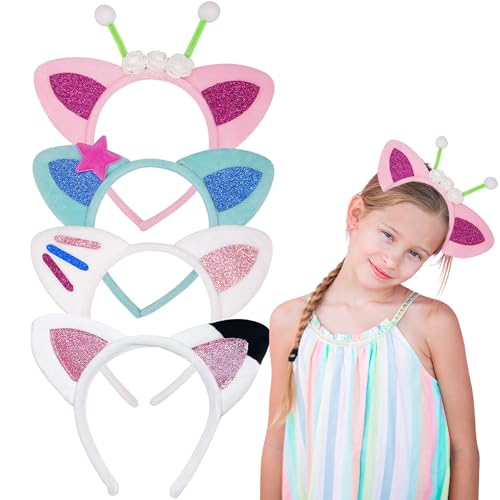 Katzenohren-Haarbänder für Damen, Plüsch, weich, verstellbar, Halloween-Haarschmuck, 4 Stück Katzenohren-Haarbänder für Damen, Plüsch, weich, verstellbar, Halloween-Haarschmuck, 4 Stück von Mzjeaziany