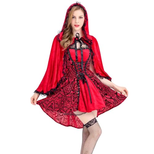 Mzshne Halloween-Rotkäppchen Halloween Cosplay Kostüme Bühnenkleid Umhang für Halloween-Partykleid von Mzshne