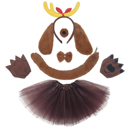Mzztino Hirschgeweih, Stirnband mit Hundeohren, Hundekostüm-Set, Schwanz, Tutu, Rock, Schleife, künstliche Nase, Krawatte, Pfoten-Handschuhe, Tierkostüm für Damen, Halloween, Weihnachten, Cosplay Mzztino Hirschgeweih, Stirnband mit Hundeohren, Hundekostüm-Set, Schwanz, Tutu, Rock, Schleife, künstliche Nase, Krawatte, Pfoten-Handschuhe, Tierkostüm für Damen, Halloween, Weihnachten, Cosplay von Mzztino