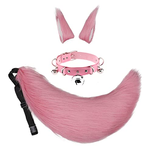 3 Stück/Set Fuchs Katze Wolf Ohren Schwanz Haarspangen Flauschige Cosplay Dress Up Hals Chocker Chocker Kits Halloween Zubehör (Pink) von N/A/A