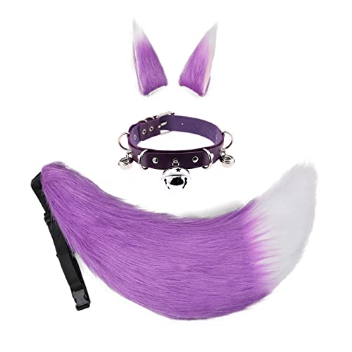 3 Stück/Set Fuchs Katze Wolf Ohren Schwanz Haarspangen Flauschige Cosplay Dress Up Hals Chocker Chocker Kits Halloween Zubehör (lila) von N/A/A