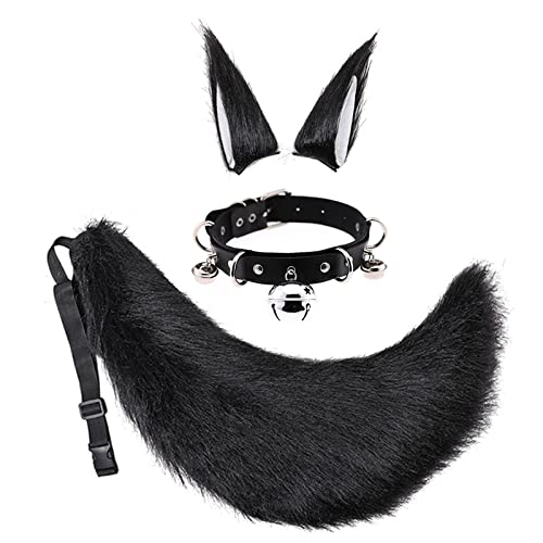 3 Stück/Set Fuchs Katze Wolf Ohren Schwanz Haarspangen Flauschige Cosplay Dress Up Hals Chocker Chocker Kits Halloween Zubehör (schwarz) von N/A/A