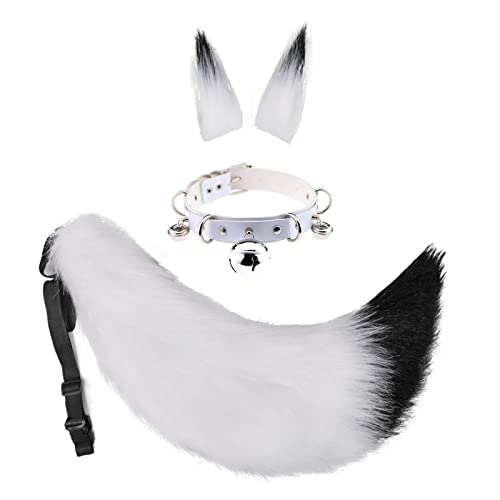 3 Stück/Set Fuchs Katze Wolf Ohren Schwanz Haarspangen Flauschige Cosplay Dress Up Neck Chocker Chocker Kits Halloween Zubehör (Weiß-Schwarz) von N/A/A