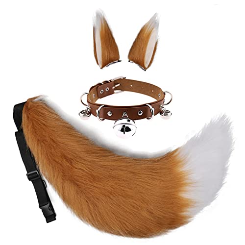 3-teiliges Set Fuchs Katze Wolf Ohren Schwanz Haarspangen Flauschige Cosplay Dress Up Neck Chocker Chocker Kits Halloween Zubehör (braun-weiß) von N/A/A