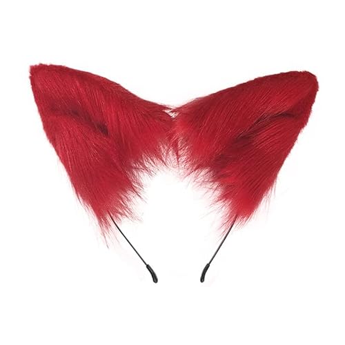 N/A/A Pelzige Katze Fuchsohren Stirnband Kunstfell Halloween Lolita Fancy Dress Cosplay Handmade Tier Ohren Haarreif (Rot) von N/A/A