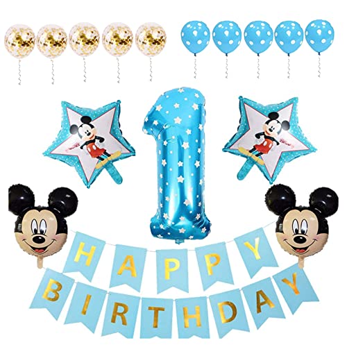 Mickey Mouse Geburtstagsdeko 1 Jahr,Ballon-Set Mouse,Mickey Geburtstagsdeko,Mickey Geburtstag Themed Dekorationen,Happy Birthday Banner Folienballons für Themenparty., Blaua von N\\A