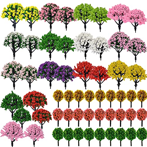 NA Woohome 60 Stück Modellbau Bäume Mixed Bäume Modellbau, Mixed Modell Bäume Bunt Modell Baum Zug Bäume Kunststoff für DIY Landschaft Gartendeko, Modelllandschaft von Woohome