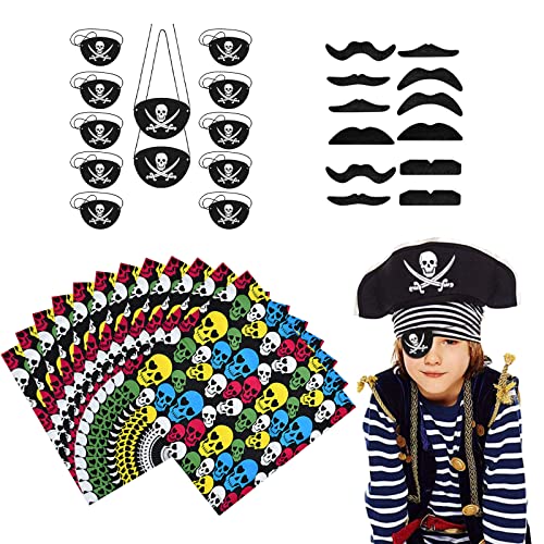 NA 36 stk Piraten Zubehör Set Enthält 12 Pirat Filz Augenklappe ,12 Piraten Kopftuch,12 Piraten Schnurrbart,Piraten Party Zubehör für Halloween,Geschenke Kinder ,Cosplay von N\A