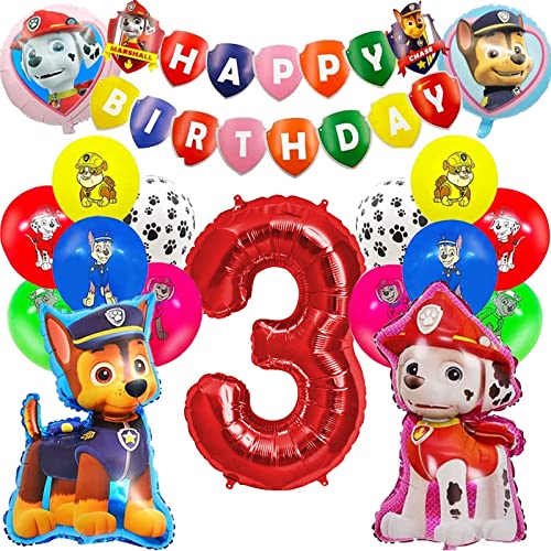 Paw Dog Ballons Geburtstag,Paw Dog Luftballons Set,24 Latex Paw Dog Ballons+1 Paw Dog Geburtstag Banner+4 Folienballon Paw Dog+Folienballon 3,für Paw Dog Geburtstag von N\\A