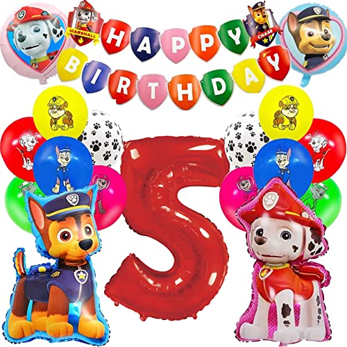 Paw Dog Patrol Luftballons Set,24pcs Latex Paw Dog Patrol Ballons+Paw Dog Geburtstag Banner+4pcs Folienballon Paw Dog Patrol+Folienballon 5 Geburtstag,Paw Ballons Set für Paw Dog Patrol Geburtstag von N\\A