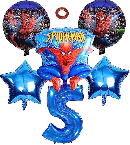 Spiderman Luftballon 5. Geburtstag,6pcs Spiderman Ballons,Spiderman Geburtstags Luftballons,Spiderman Geburtstagsdeko Set,Spiderman Geburtstagsdeko für Mädchen Jungen Geburtstagsfeier von N\\A