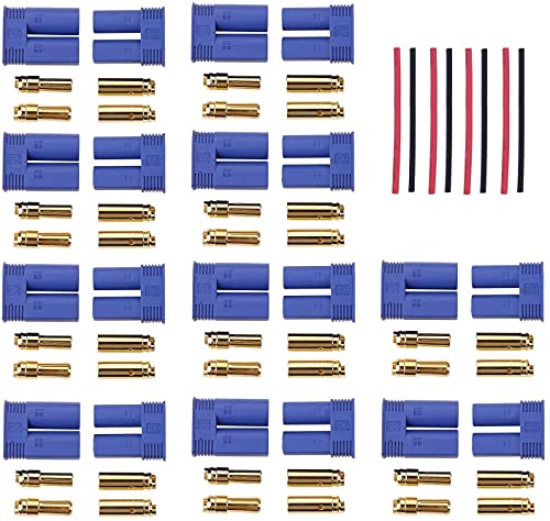 N/b YYWEi EC5 Banana Stecker 5mm Goldstecker Stecker + Buchse Set mit 8 Stücke 10cm Schrumpfschlauch Für RC ESC LIPO Motor (10 Paar) von YYWEi