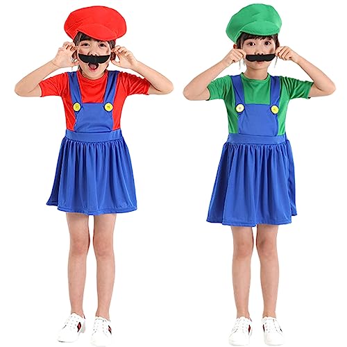 YIYUANIJI Super Brüder Cosplay Kostüm Outfit,Einteilig mit Hut und Bart,Geeignet für Karneval/Cosplay/Eltern-Kind-Verkleidung/Weihnachtsgeschenke von YIYUANIJI