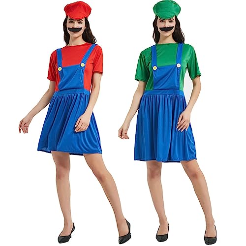 YIYUANIJI Super Brüder Cosplay Kostüm Outfit,Einteilig mit Hut und Bart,Geeignet für Karneval/Cosplay/Eltern-Kind-Verkleidung/Weihnachtsgeschenke von YIYUANIJI
