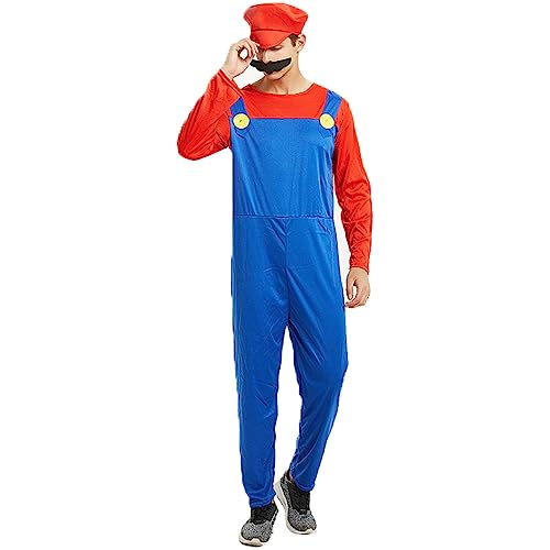 YIYUANIJI Super Brüder Kostüm für Erwachsene & Kinder - Unisex Karnevalskostüm mit Hut, Hose & Bart - Super Mario Cosplay für Fasching, Halloween & Partys von YIYUANIJI