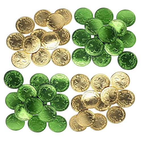 Sieman 48 Stück Kleeblatt Münzene St. Patrick's Day Grüne Kleeblatt-Glücksmünzen für Kleeblatt Kobolde Partybedarf, St. Patrick's Day Deko(48 Stücke/Grün + Gold) von N\C