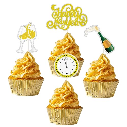 18 Stück Happy New Year Cupcake Topper, Cheers to the New Year Champagner Cupcake Decor,2024 Celebration Party Decorations,2024 Cake Picks von N\W