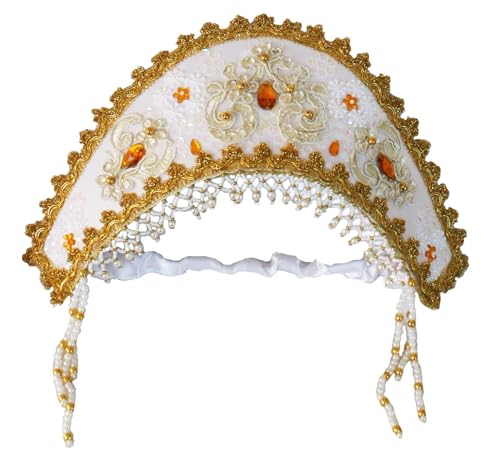 N_FROMM Kokoschnik Kokoshnik Haube Kopfschmuck Stirnband, slawische Krone in Weiß-Gold N_FROMM Kokoschnik Kokoshnik Haube Kopfschmuck Stirnband, slawische Krone in Weiß-Gold von N_FROMM