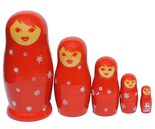 N_FROMM Matroschka Babuschka Matrjoschka Holzfiguren Weihnachten DEKO Set 5 Figuren rot (Schneeflocken) von N_FROMM