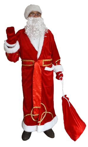 N_FROMM Weihnachtsmann Kostüm für Erwachsene Santa Claus Ded Moroz 5 Teilen roter Samt mit Mütze, Bart, Gürtel, Beutel und Handschuhe, Größe L von N_FROMM