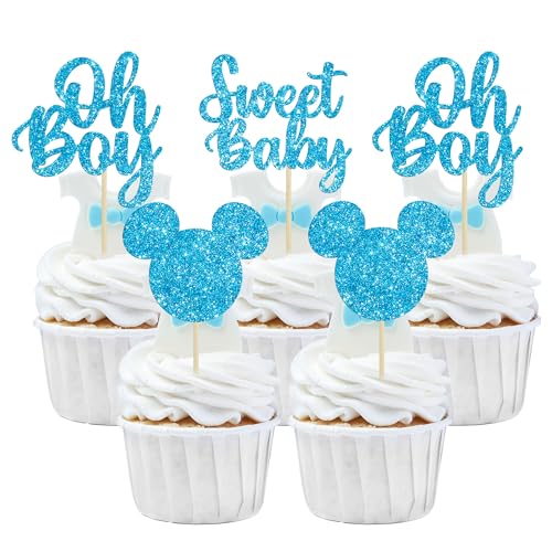 36 Stück Oh Boy Cupcake-Topper, blau glitzernde Maus-inspirierte Kuchendekorationen für Babyparty, Cupcake-Topper für Jungen, Geburtstagsparty, Dekoration für Babyparty 36 Stück Oh Boy Cupcake-Topper, blau glitzernde Maus-inspirierte Kuchendekorationen für Babyparty, Cupcake-Topper für Jungen, Geburtstagsparty, Dekoration für Babyparty von n&a