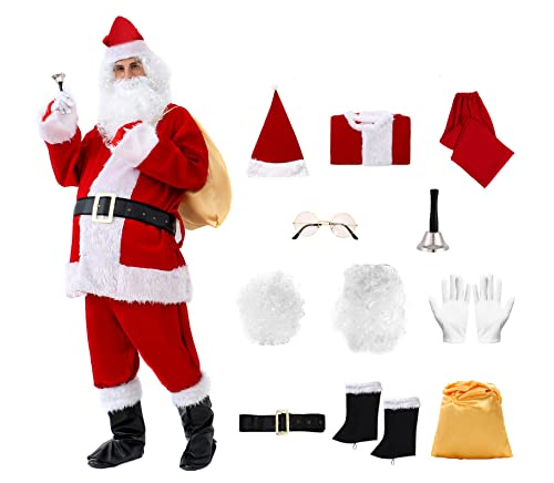 #NA 11 STK Set Weihnachtsmann Kostüm Deluxe, Nikolauskostüm Santa Claus-Erwachsenenkostüm Santa Claus Cosplay Party Karneval (XXL) von #NA