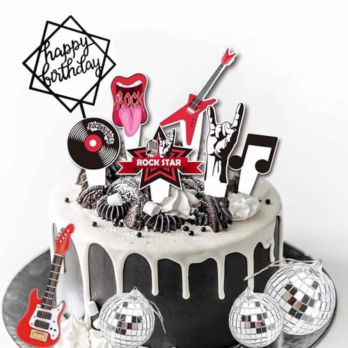 Gitarre Kuchen Topper,Musik Note Geburtstag Kuchen Topper,Disco Ball Rock and Roll Kuchen Cupcake Dekoration,Gitarren Musikinstrument Kuchen Topper für Musiker Rock Party Geburtstags Party Zubehör von NABIC