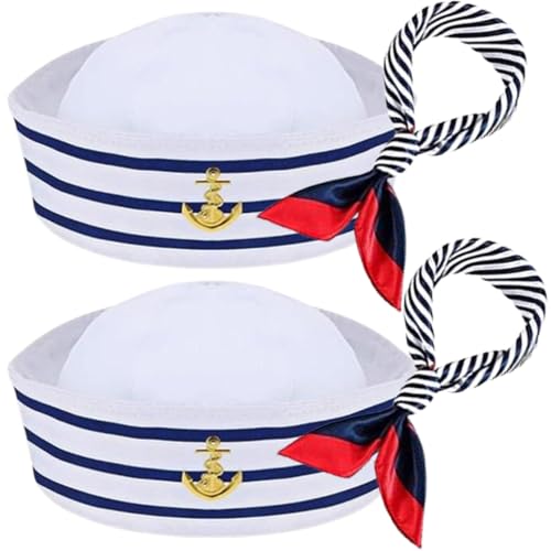 NABIC Streifen Matrosenmütze und Schal-Set, Kapitän Matrosen Kostüm Set, Matrosenschiff-Kappe, Quadratischer Schal, Marine Outfit, Verkleidungsparty für Damen und Herren, Kostümzubehör von NABIC