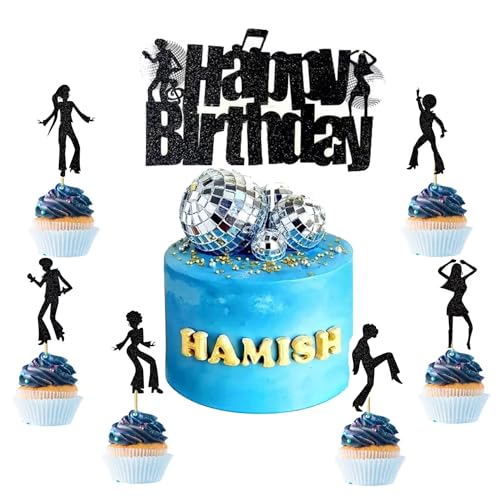 13Pcs 70's Disco Dancing Cupcake Topper 70's party Cake Decorations Disco Cupcake Picks for Disco Ball Music Theme Birthday Party Wedding Party Decorations(black) von NACGUO