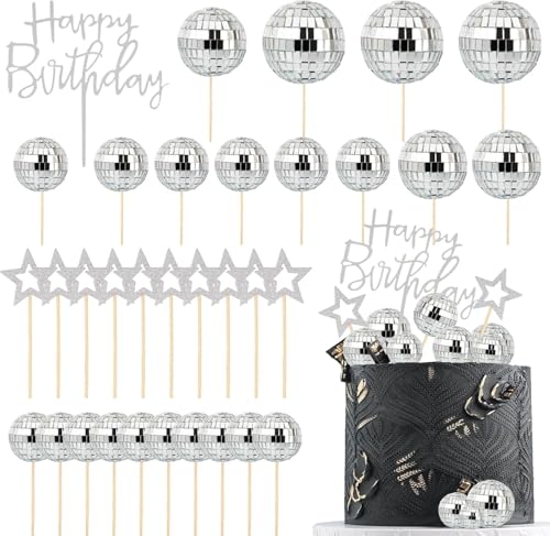 33Pcs Disco Ball Cake Toppers, Happy Birthday Cupcake Picks 1970s Disco Theme Decorations for 70s Disco Birthday Party Favor 33Pcs Disco Ball Cake Toppers, Happy Birthday Cupcake Picks 1970s Disco Theme Decorations for 70s Disco Birthday Party Favor von NACGUO