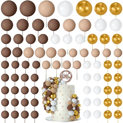 NACHLYNN 80 Stücke Tortendeko Kugeln Torte Kuchen Dekorieren Mini Ballon Cupcake DIY für Party Hochzeit Babyparty Geburtstag（Braun Gold Serie） von NACHLYNN