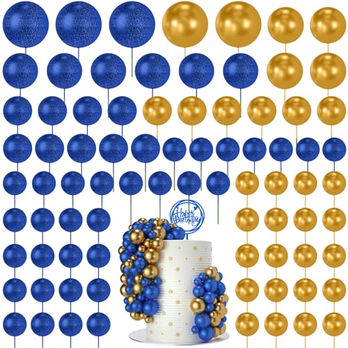 NACHLYNN 80 Stücke Tortendeko Kugeln Torte Kuchen Dekorieren Mini Ballon Cupcake DIY für Party Hochzeit Babyparty Geburtstag（Glitzer Königsblau Gold） von NACHLYNN