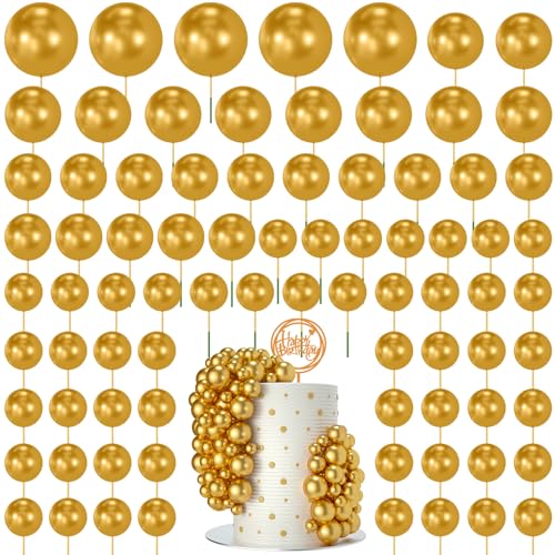 NACHLYNN 80 Stücke Tortendeko Kugeln Torte Kuchen Dekorieren Mini Ballon Cupcake DIY für Party Hochzeit Babyparty Geburtstag（Gold） von NACHLYNN