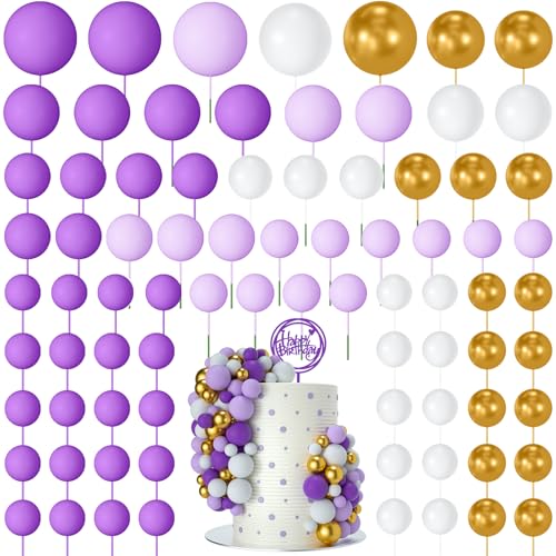 NACHLYNN 80 Stücke Tortendeko Kugeln Torte Kuchen Dekorieren Mini Ballon Cupcake DIY für Party Hochzeit Babyparty Geburtstag（Lila Gold Serie） von NACHLYNN