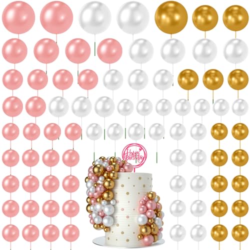 NACHLYNN 80 Stücke Tortendeko Kugeln Torte Kuchen Dekorieren Mini Ballon Cupcake DIY für Party Hochzeit Babyparty Geburtstag（Rosé Gold Weiß Serie） von NACHLYNN