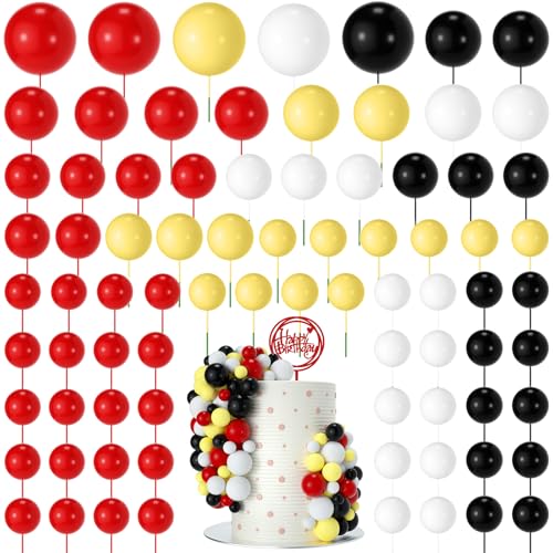 NACHLYNN 80 Stücke Tortendeko Kugeln Torte Kuchen Dekorieren Mini Ballon Cupcake DIY für Party Hochzeit Babyparty Geburtstag（Rot Gelb Schwarz Weiß） von NACHLYNN