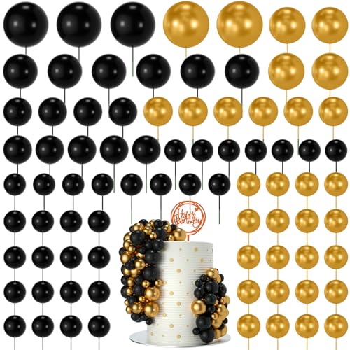 NACHLYNN 80 Stücke Tortendeko Kugeln Torte Kuchen Dekorieren Mini Ballon Cupcake DIY für Party Hochzeit Babyparty Geburtstag（Schwarz Gold） von NACHLYNN